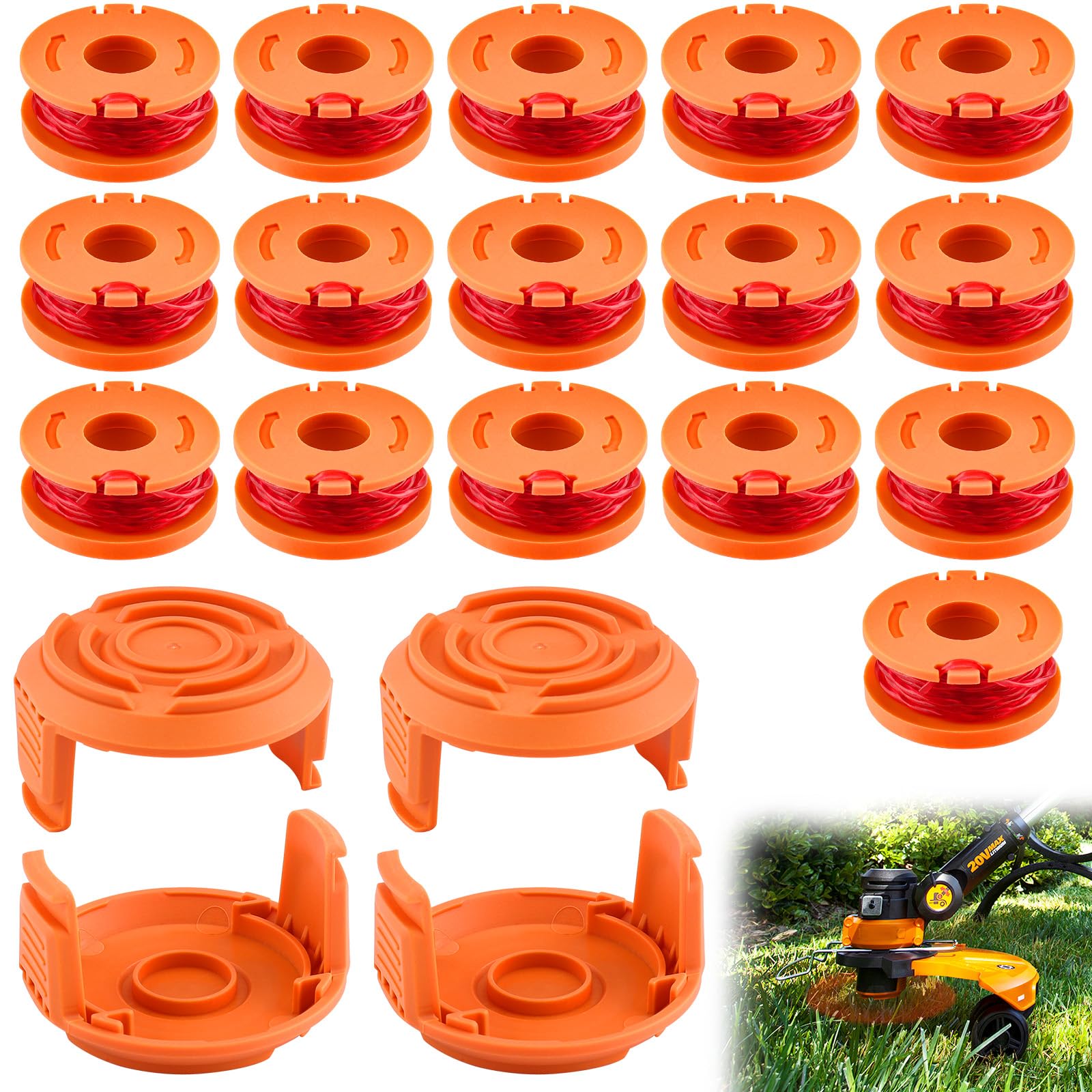 Hilo Desbrozadora, 8 Carretes Cortadora Repuesto para Black + Decker con 2 Cubierta Carrete y 2 Resorte, Longitud 9 m, Diámetro 1,65 mm Bobina de Repuestos de Recortadora