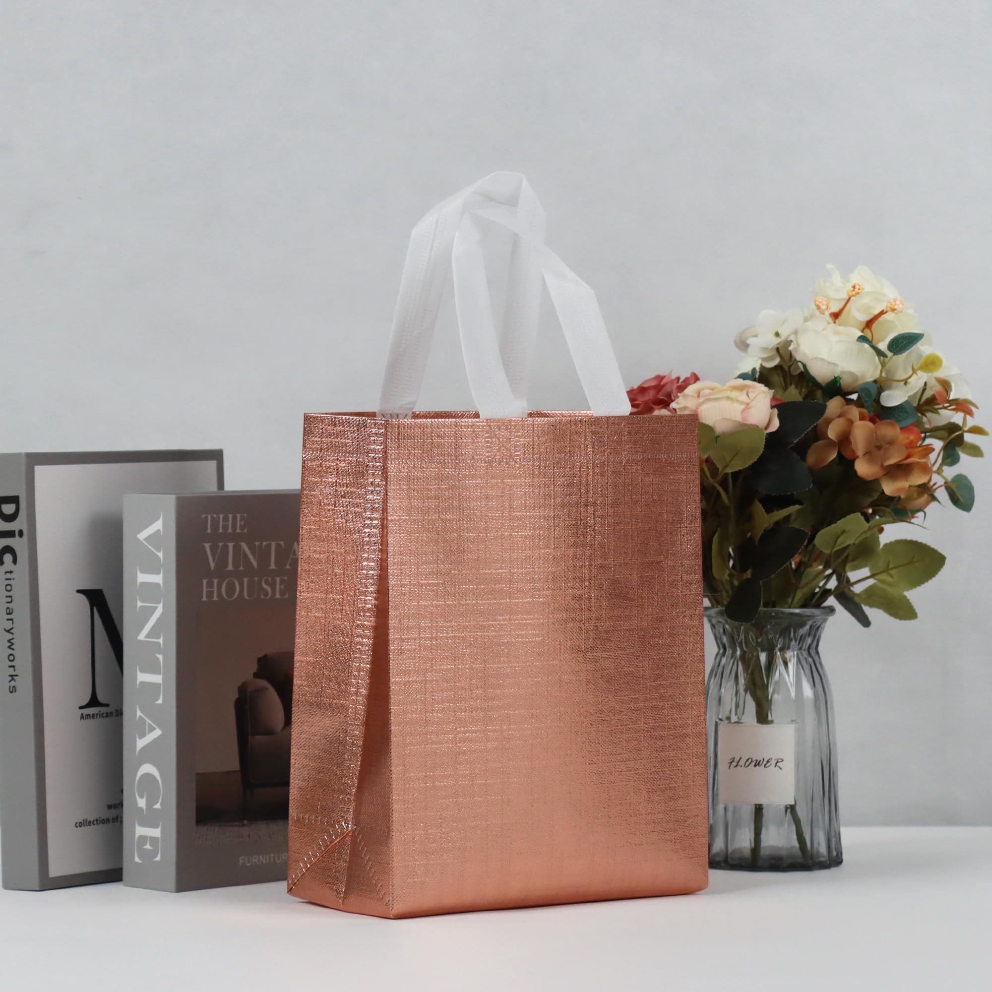 cabzymx Pequeñas bolsas de regalo reutilizables con bases, diseño metálico, bolsa de fiesta no tejida a granel para envolver regalos