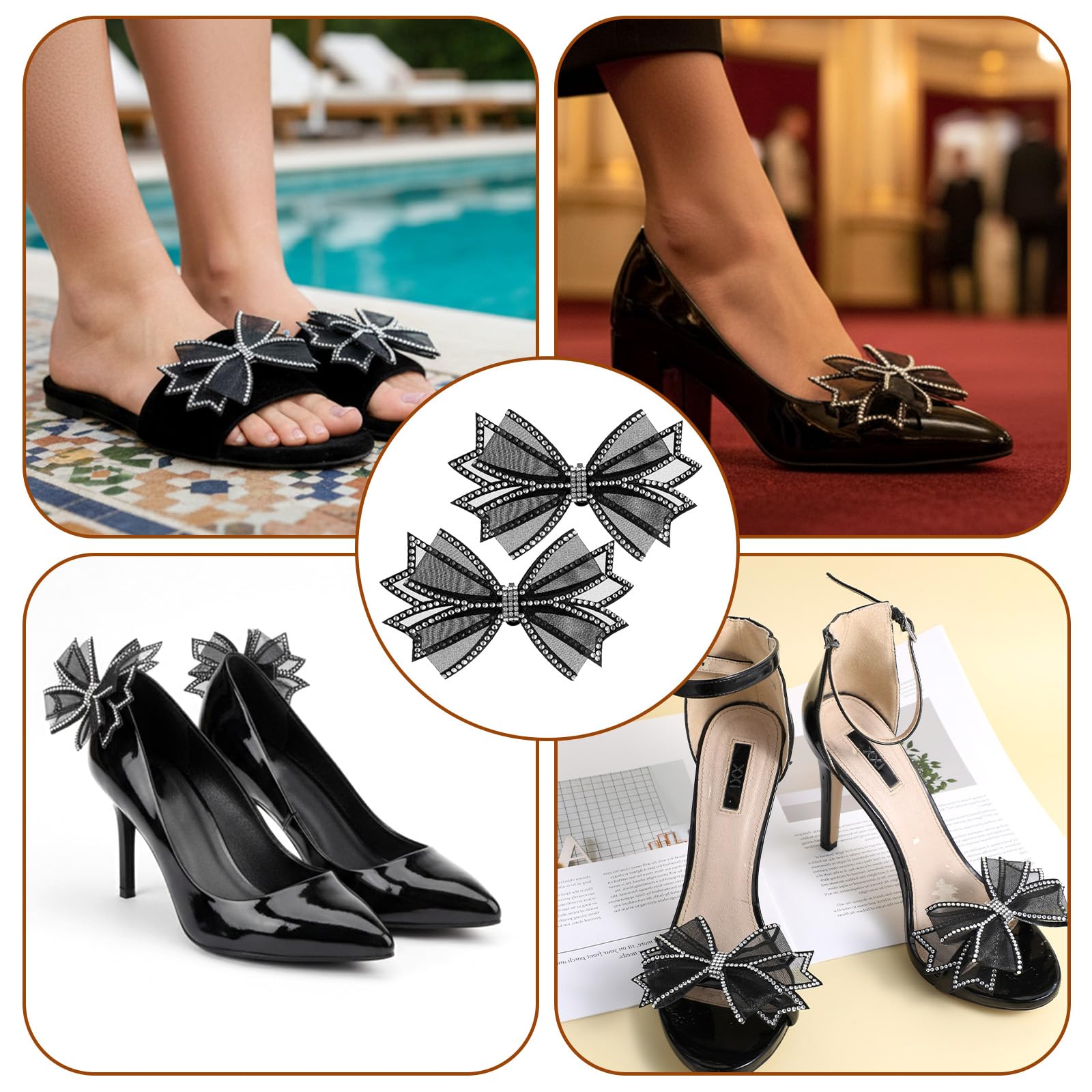 2 Pcs Shoe Clips, Elegant Rhinestone Bow Shoe Jewelry, Detachable Mesh Rhinestone Bow High Heel Shoes Clips for Women Girls Wedding Party Shoes Buckle Bag Clothing Hair Accessories — view 7