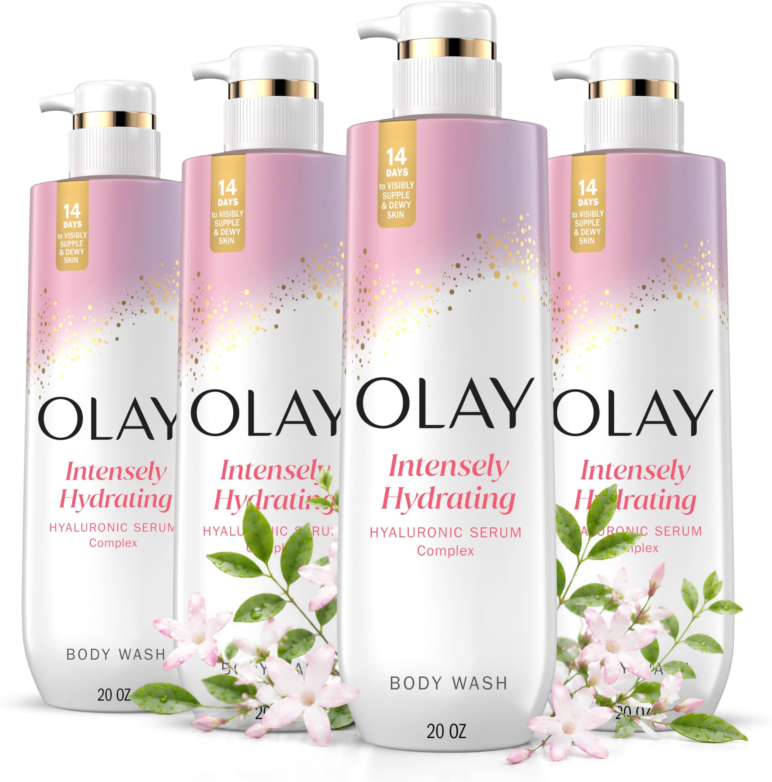 Body Wash for Women, Intensely Hydrating, Hyaluronic Acid Serum Complex, Renews Moisture, Free of Parabens & Phthalates, Vitamin B3 Lameller Technology, For All Skin Types, 20 fl oz (Pack of 4)