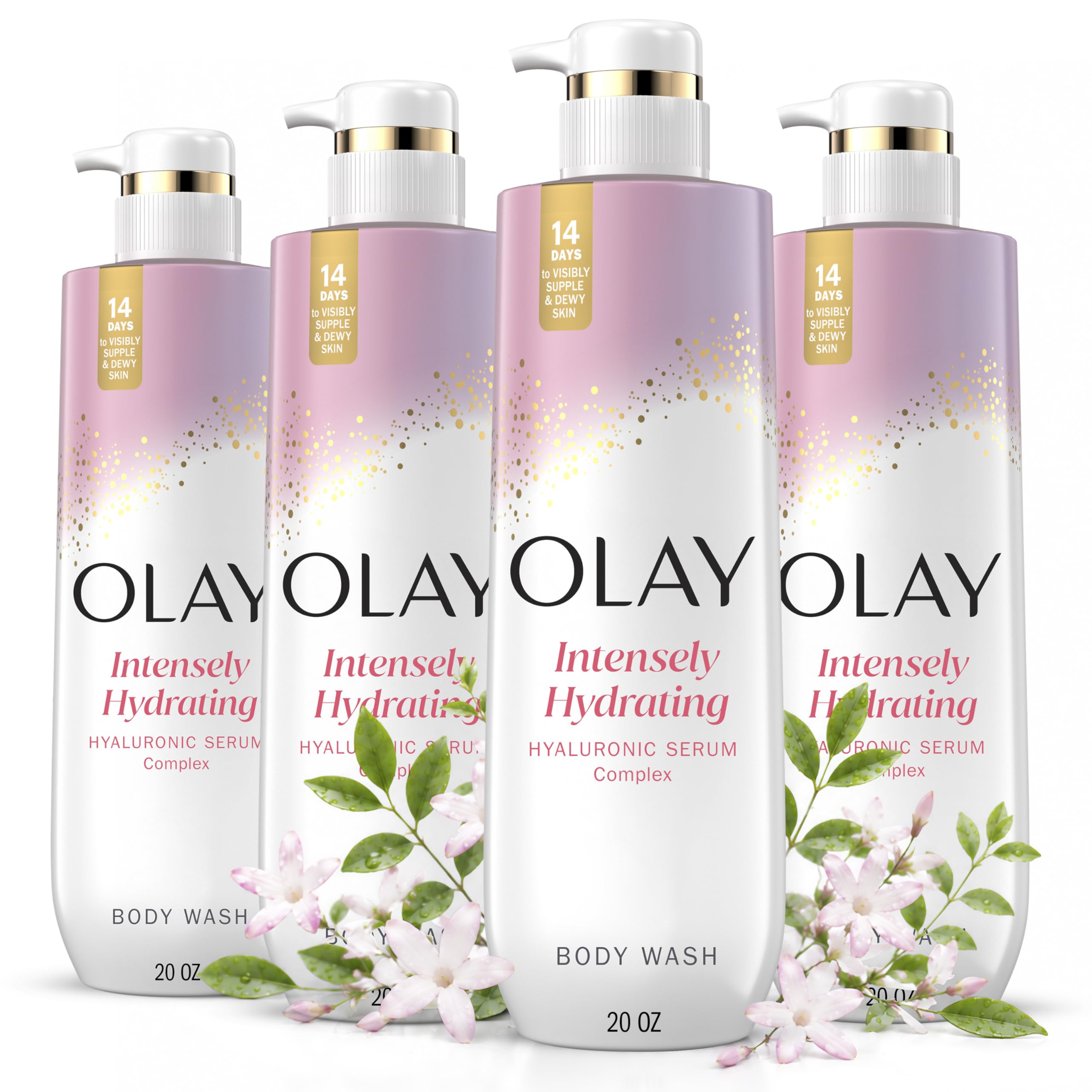 OlayOlay Fresh Outlast purificante abedul y lavanda, Jabón corporal con ácido hialurónico, paquete de 4, 17.9 Ounce, Lavado corporal de ácido hialurónico, 1 uds. por paquete, ]