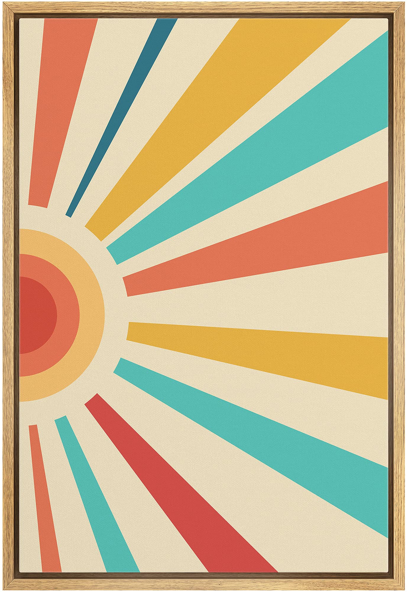 Framed Canvas Print Wall Art Multicolor Shing Sun in Sky Abstract Patterns Illustrations Modern Art Mid-Century Modern Group for Living Room, Bedroom, Office - 16"x24" Natural