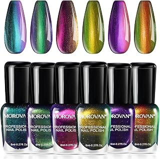 Morovan Holographic Metallic Ombre Nail Polish Set - 6 Quick Dry Glitter Colors, No UV Lamp, Beginner-Friendly for Halloween Fall Manicures