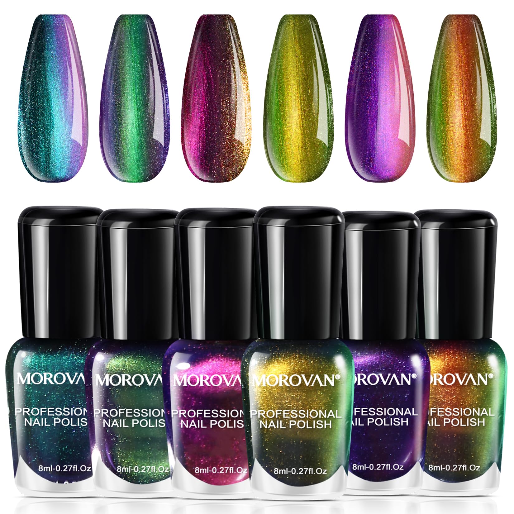 Morovan Fingernail Nail Polish Set: Holographic Metallic Lacquer Air Dry Nail Polish Regular Nail Pack 0.27oz Glitter Finger Nail Bulk Toenail Polish Kit Halloween Fall Gift for Women
