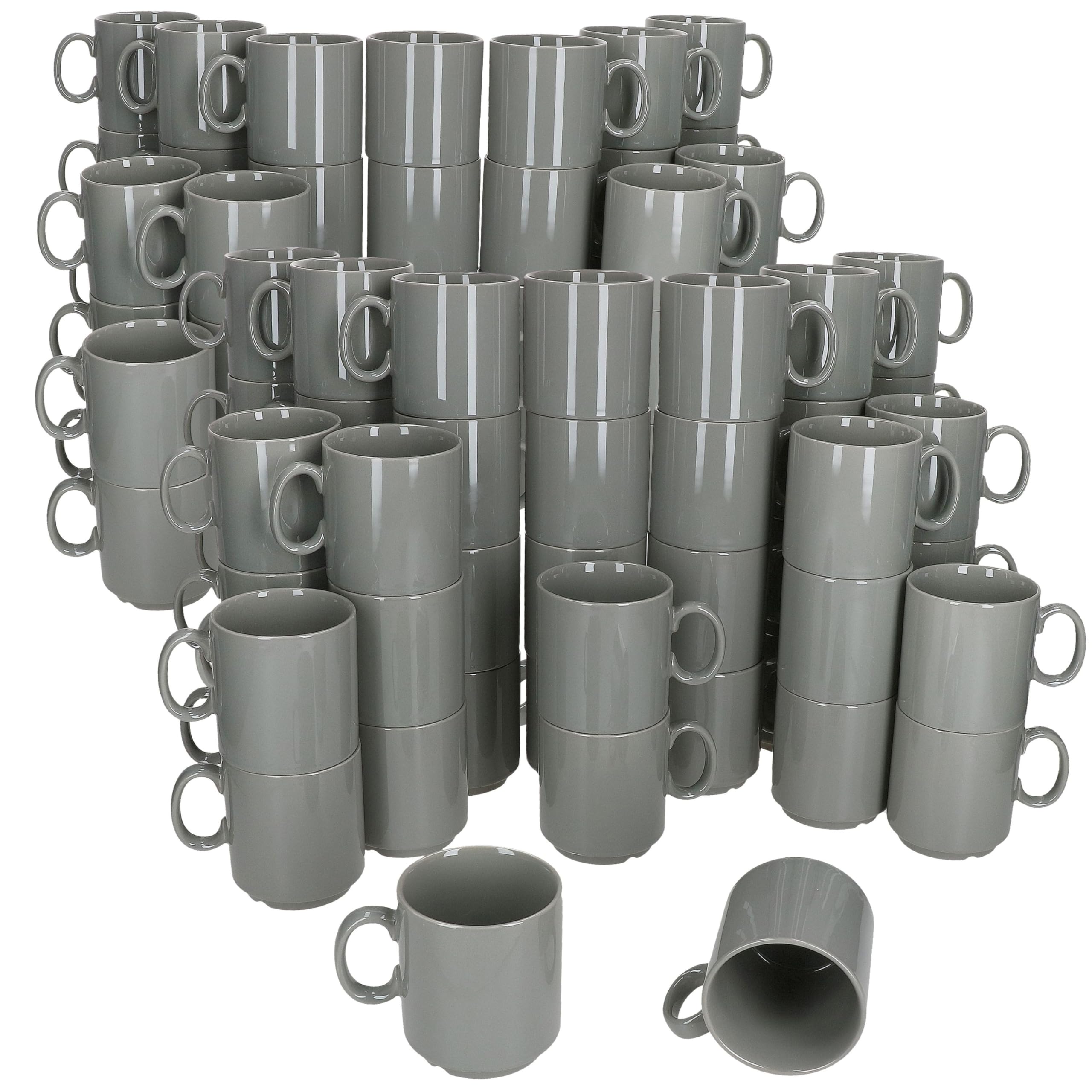 MamboCat Event - Set di 96 tazze da caffè, 250 ml, in porcellana grigia con manico, 96 persone, tazze impilabili per bevande calde come tè, cacao, latte macchiato & Co