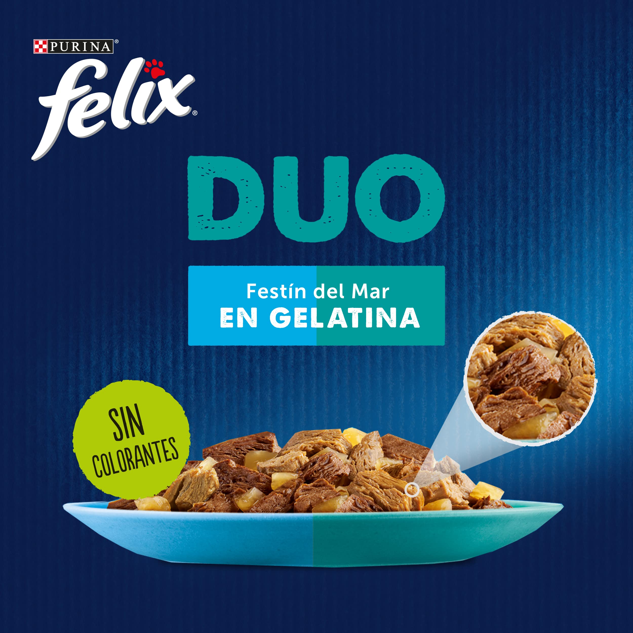 FELIX Duo, Comida Húmeda para Gato Adulto, Gelatina, Surtido de Carbonero, Arenque, Salmón y Trucha, 12 Packs de 4 Sobres de 85 g. (48 Sobres)