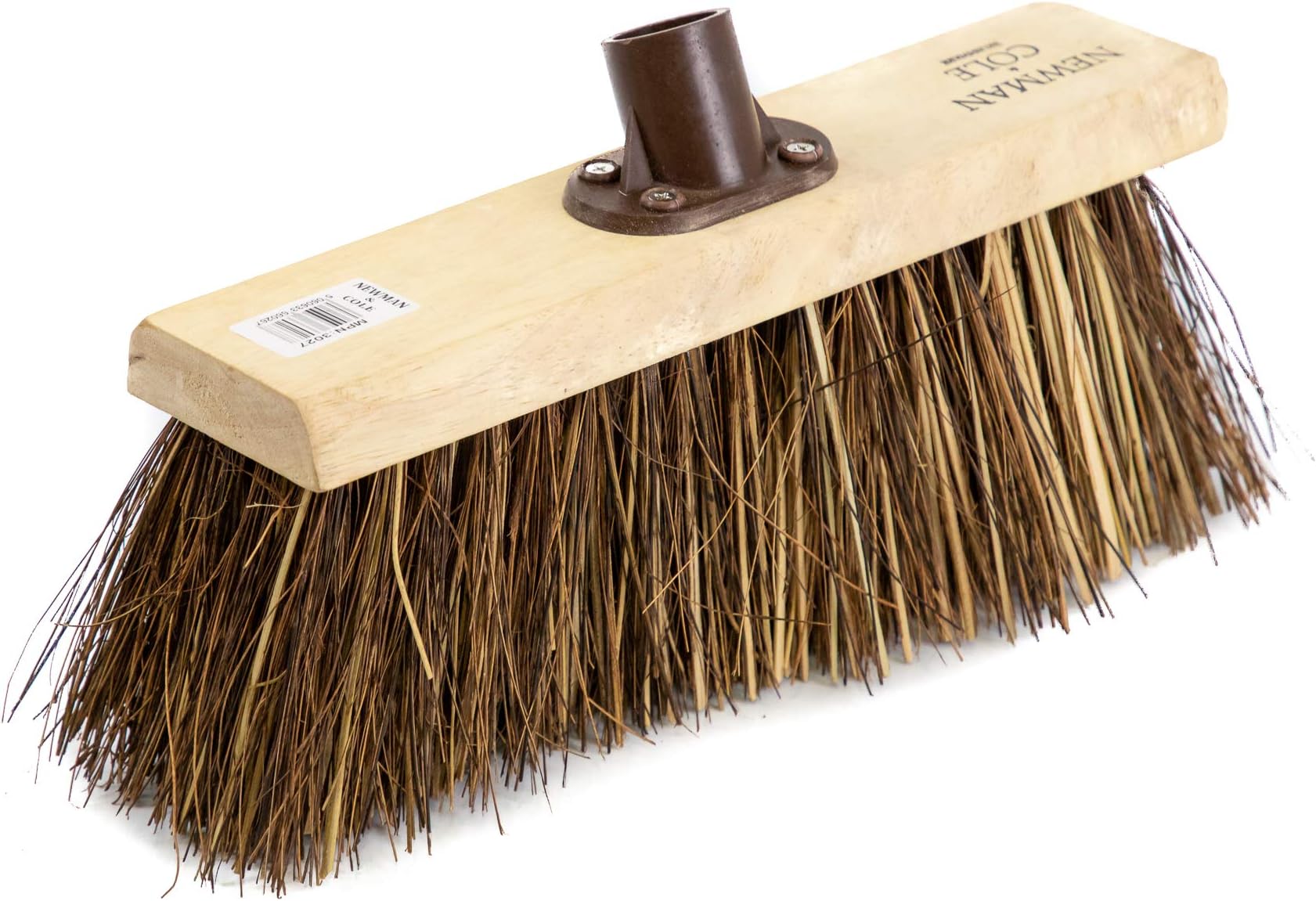 13" Wooden Broom Head with Stiff Bassine and Cane Mix Natural Hard Bristle - Replacement Wooden Broom Head Outdoor Garden Yard Brush Sweeping Brush Fitted Fixing Bracket Connector