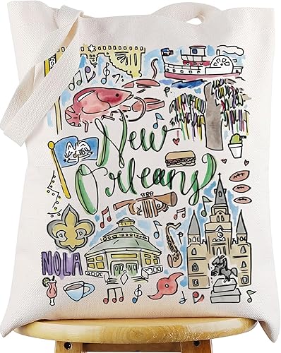 WZMPA Bolsa de viaje de Nueva Orleans Louisiana, regalo de recuerdo de Nueva Orleans, bolsa de comestibles reutilizable para cultura de viaje de