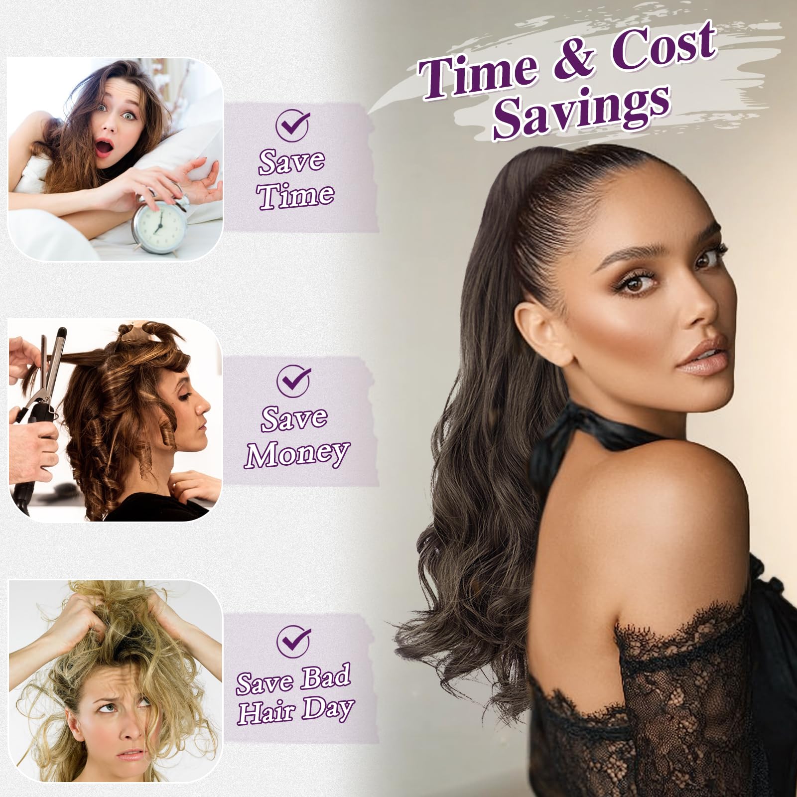 BARSDAR Brown Wavy Drawstring Ponytail Extensions - Image 4