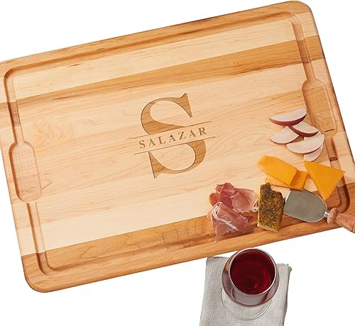 Miniatura 1 de Personalization Universe Lavish - Tabla de cortar de madera dura personalizada con apellido, con pozo de jugo y asas de agarre, ideal para tablas de
