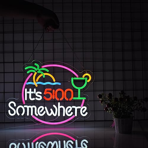 Miniatura 5 de Letrero de neón con texto en inglés "It's 5 00 O'clock Some Donde" para decoración de pared, regulable, LED, bar, cerveza, garaje, luz de neón,