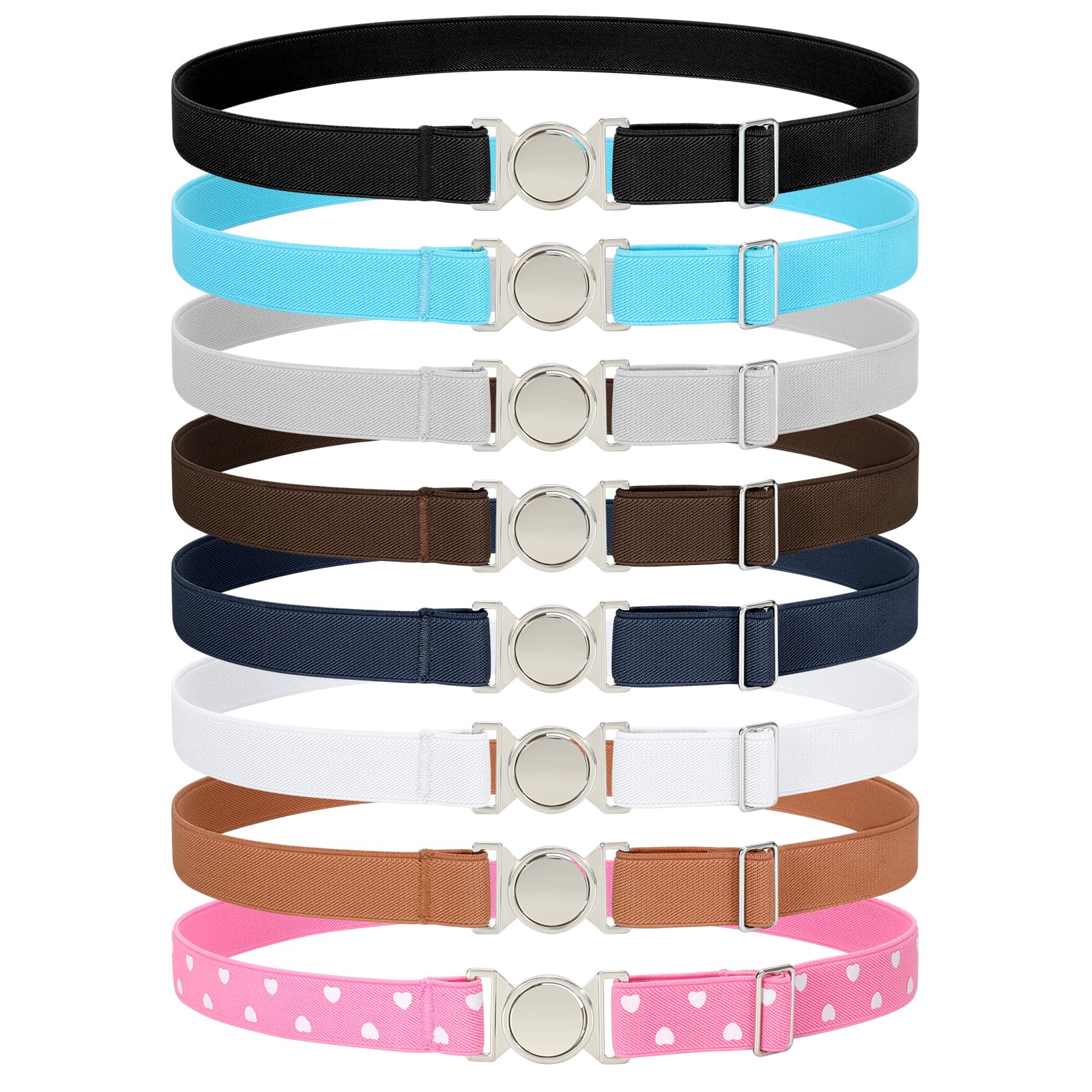 WOWOGO2 Pack Kids Elastic Belt for Boys Girls Adjustable Stretch Toddler Belt with Silver Buckle Back to School