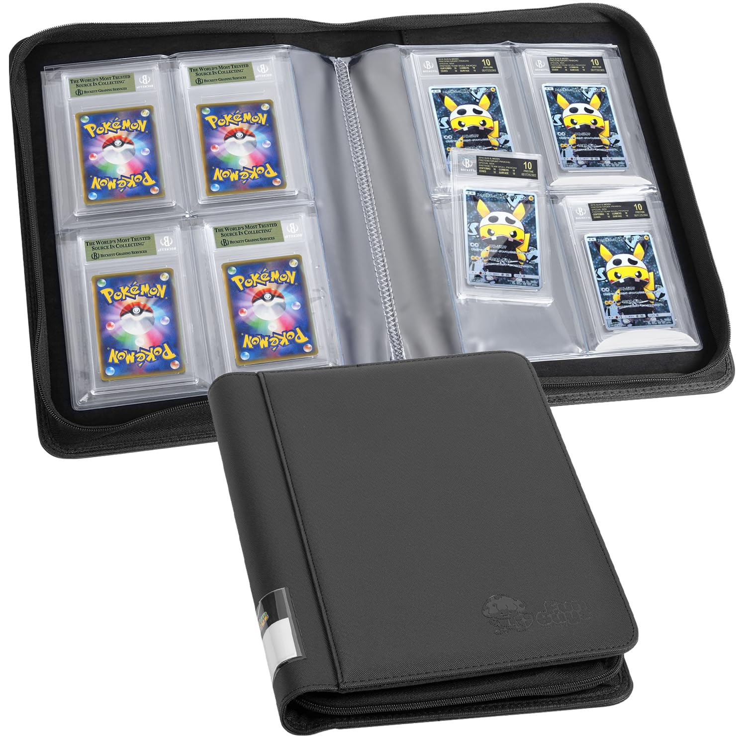 Funguys Bgs 4 Pocket - Black And Black Graded Card Binder, 24 Slab Holder, 4 Pocket Storage For Slabs Card Graded Display Case Album, Zipper, Collection Binder For Mtg