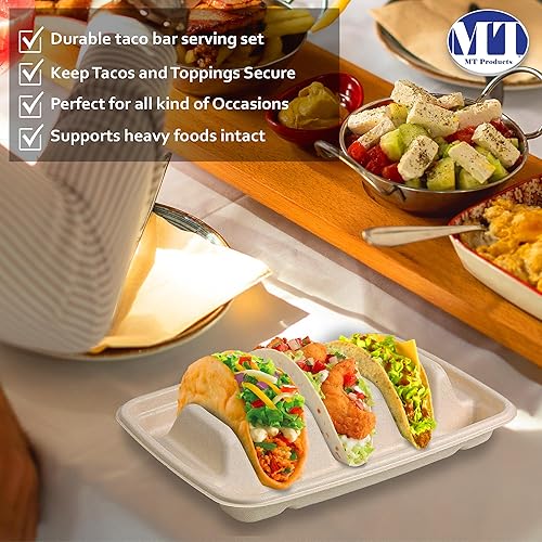 Miniatura 5 de MT Products Platos de taco de fibra de pulpa de 8.99 x 6.52 x 1.67 pulgadas - 3 compartimentos para tacos - Paquete de 15