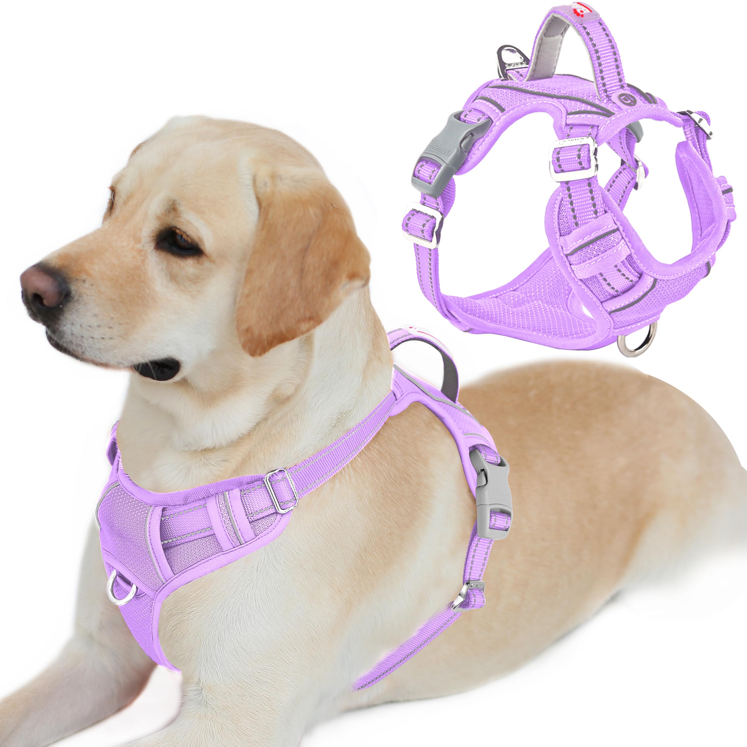 BARKBAY No Pull Dog Harness Front Clip Heavy Duty Reflective Easy Control Handle for Large Dog Walking with ID tag Pocket(Violet Purple,L) — image 1