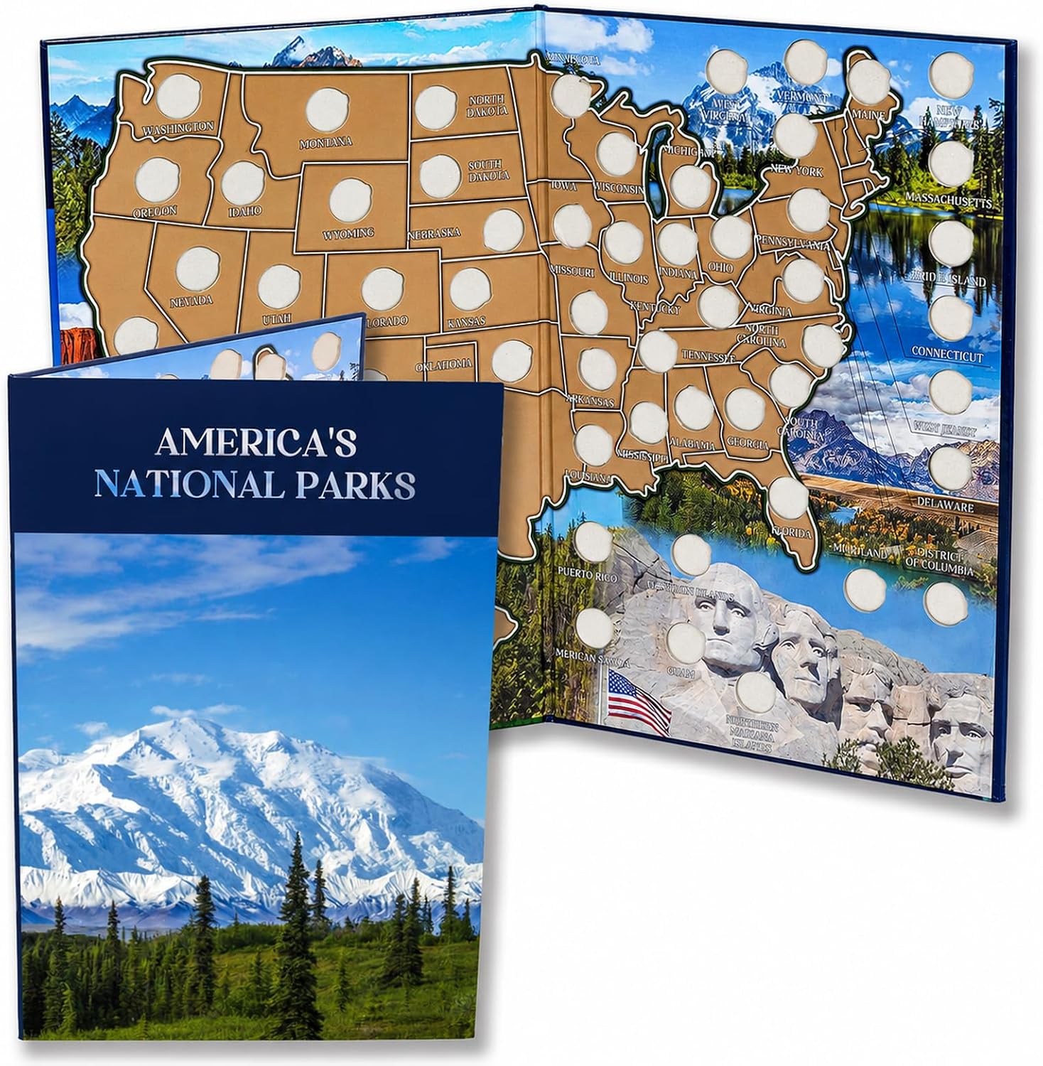 National Parks Quarter Coin Collection Book, Folding Map Holder Folder Album for 56 Quarters, Educational Numismatic Gift for Beginners & Collectors, 11x17" (Coins Not Included)