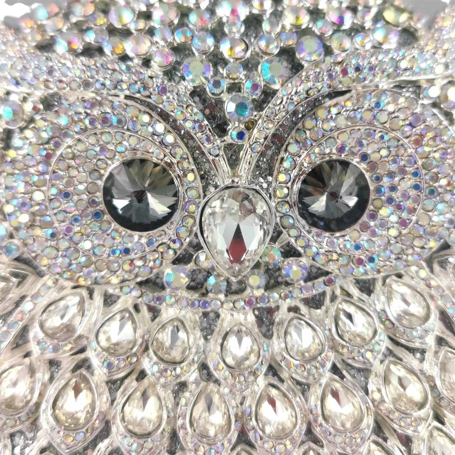 Boutique De FGG Mini pochette da donna con gufo, con strass, da sera, con strass