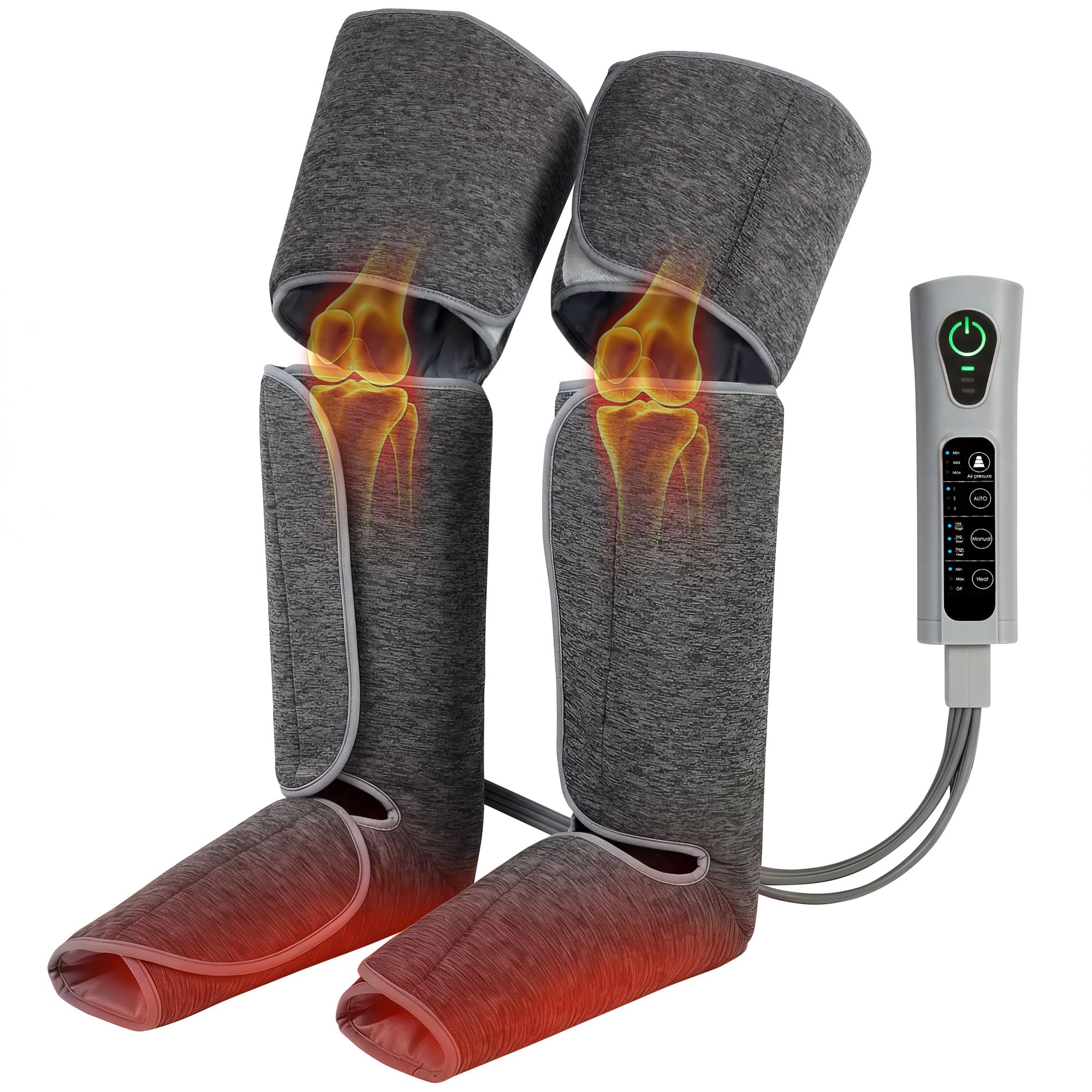 HOMCOM Masseur de jambes, masseur de compression pour les mollets, les genoux, les pieds avec chaleur, 3 modes automatiques, 3 intensités, soulage circulation/douleur, cadeau hommes/femmes
