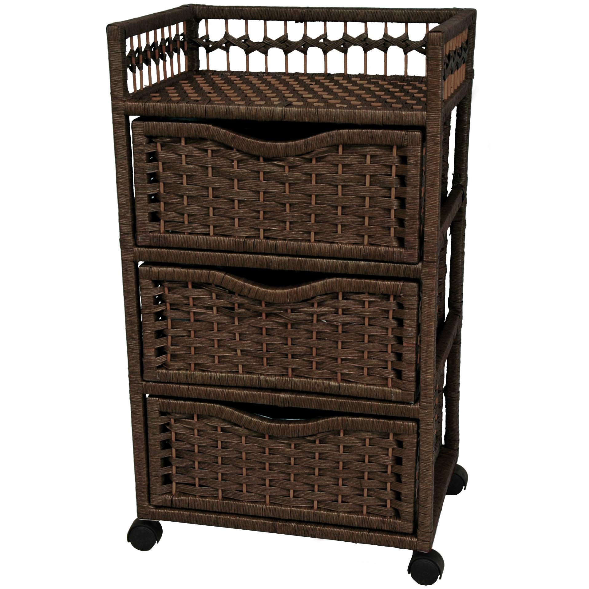 Oriental Furniture 31" Natural Fiber Chest of Drawers on Wheels - Mocha