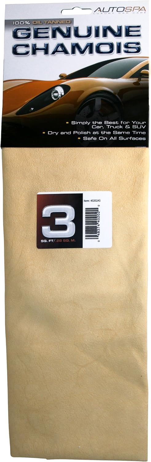 AutoSpa 40202AS Genuine Full Skin Chamois, 3 sqft