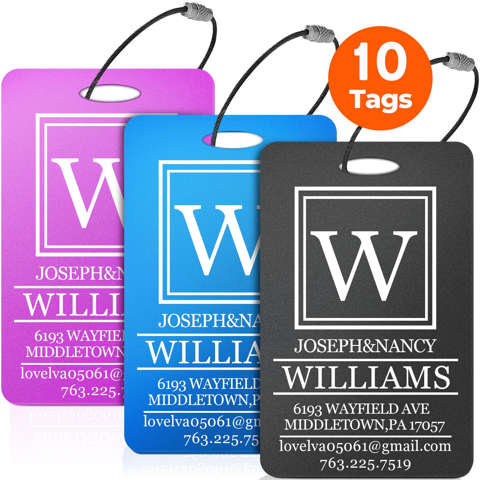 10 PCS Personalized Luggage Tags, Custom Engraved Aluminum Luggage Tags for Family, Metal Luggage Tags for Suitcases, Backpack, Custom Solid Brass