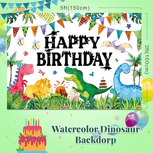 Miniatura 2 de Cartel de cumpleaños de dinosaurio para niños, telón de fondo de dinosaurios, dibujos animados, dinosaurios, decoración de fiesta de cumpleaños,