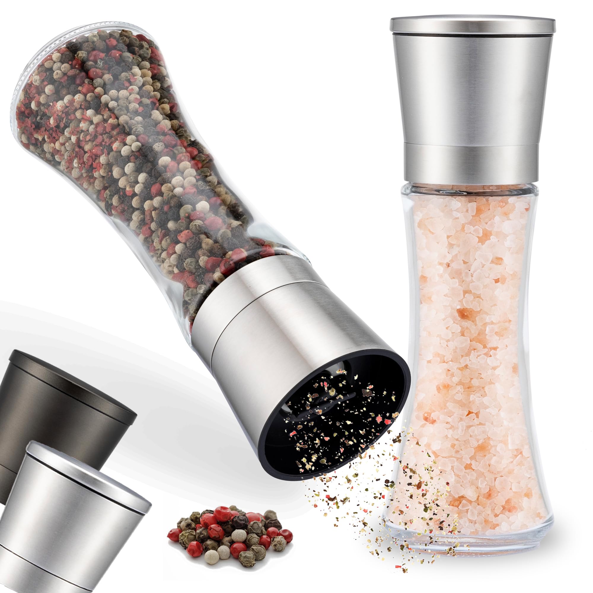 ZOLMER® Spice mill set of 2 with adjustable ceramic grinder - Noble salt mill & pepper mill made of stainless steel - Also as a chili mill [without spice content]