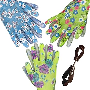 FUZZIO Guanti da lavoro da donna, guanti da giardinaggio da donna, taglia 8, guanti da lavoro per bambini, per casa, giardino, design floreale, per cortile, pulizia, agricoltura, progetti fai da te