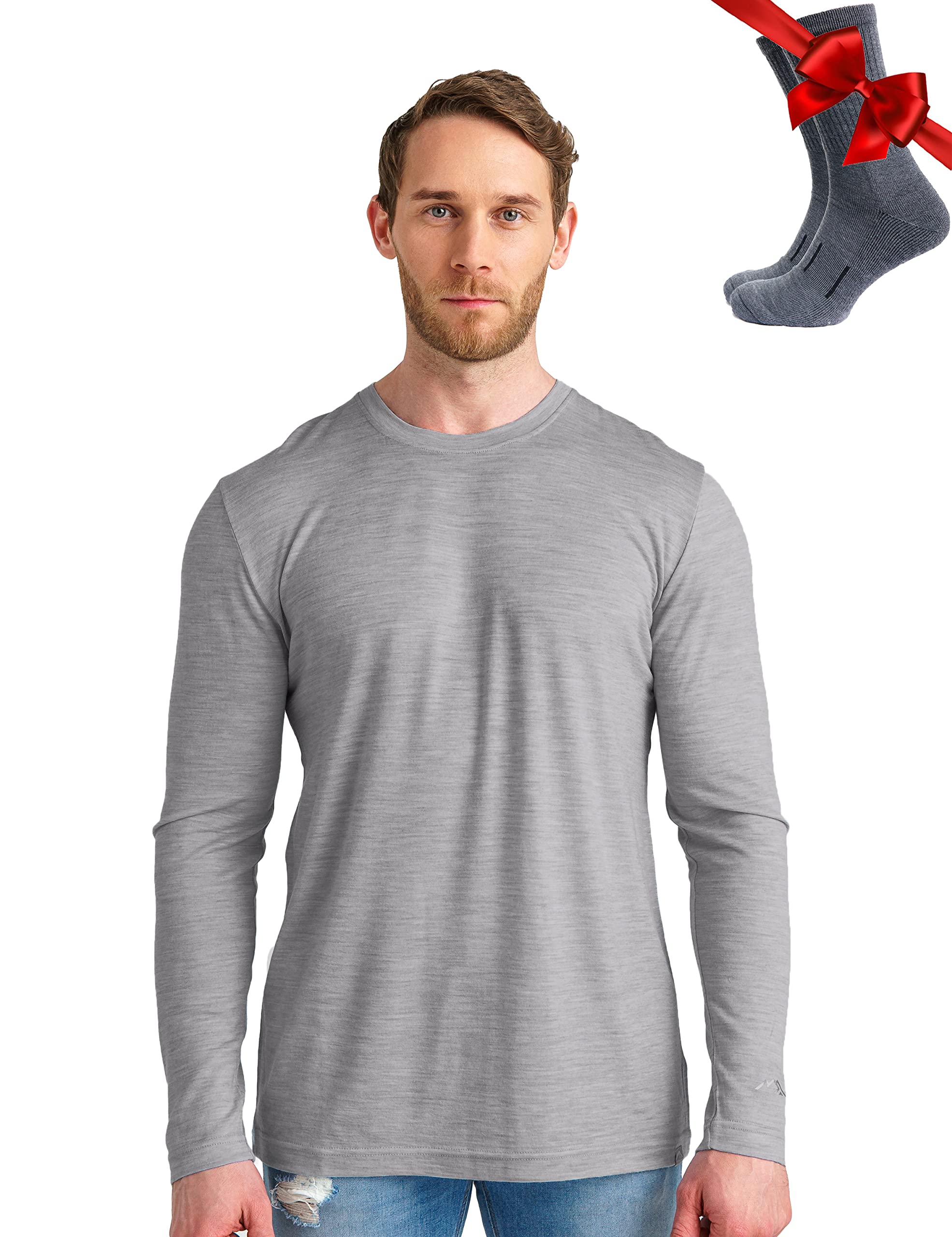 Merino.tech Merino Wool Base Layer - Mens 100% Merino Wool Long Sleeve Thermal Shirts Heavyweight, Midweight, Lite with Socks — view 37