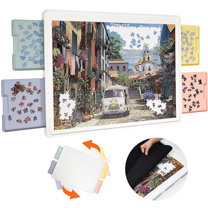 Playboda 旋转拼图板，带抽屉和罩，便携式拼图桌，适合成人的理想礼物