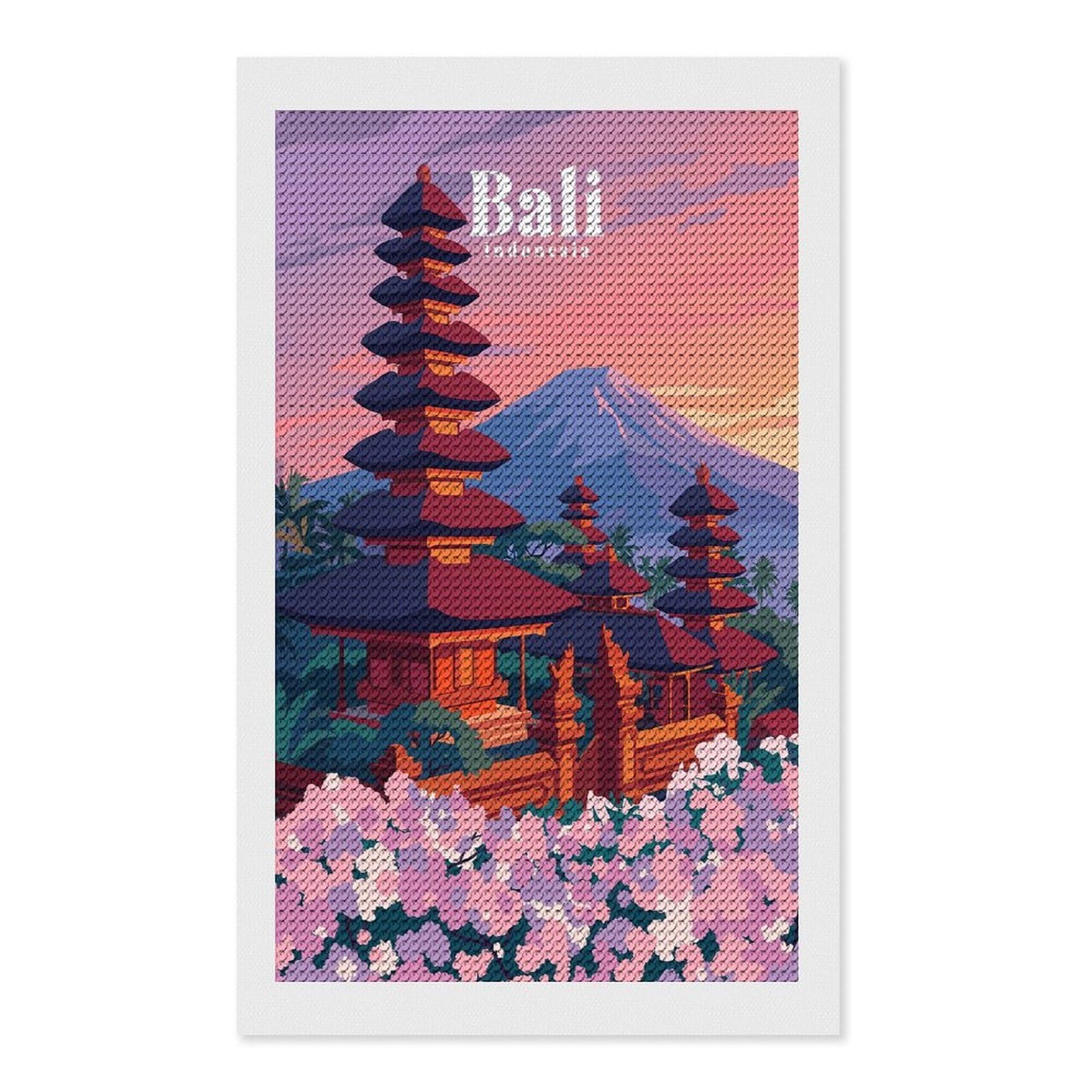 Junmoney Bali Indonesia Diamond Painting Set 12"x20", for Beginners, Modern Decor, Simple to Start, Gift Idea, Pleasing Wall Art Project