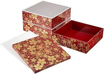 Amazon｜まえじゅう漆器 重箱 三段 華の舞 赤 花 シール付 伝統