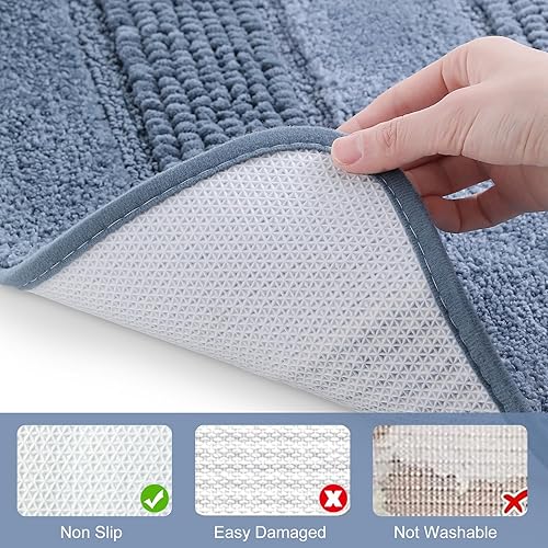 Miniatura 5 de Kmson Juego de 3 alfombras de baño de felpilla ombré, antideslizantes, ultra suaves, lavables, peludas para bañera, tapete de ducha de microfibra