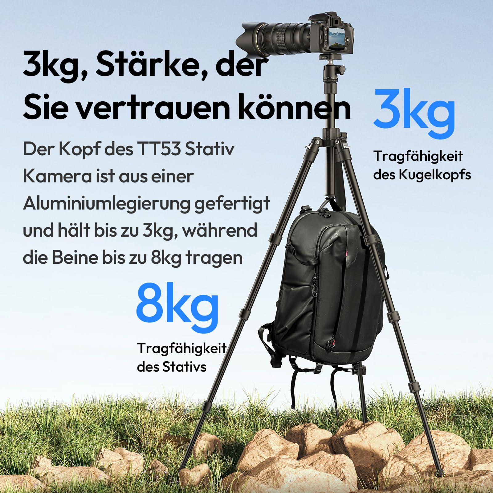 ULANZI TT53 71-calowy statyw do aparatu, statyw podróżny do aparatu z panoramiczną głowicą kulową 360° i płytką szybkiego zwalniania Uka, lekki statyw ze zdejmowaną kolumną środkową do wszystkich