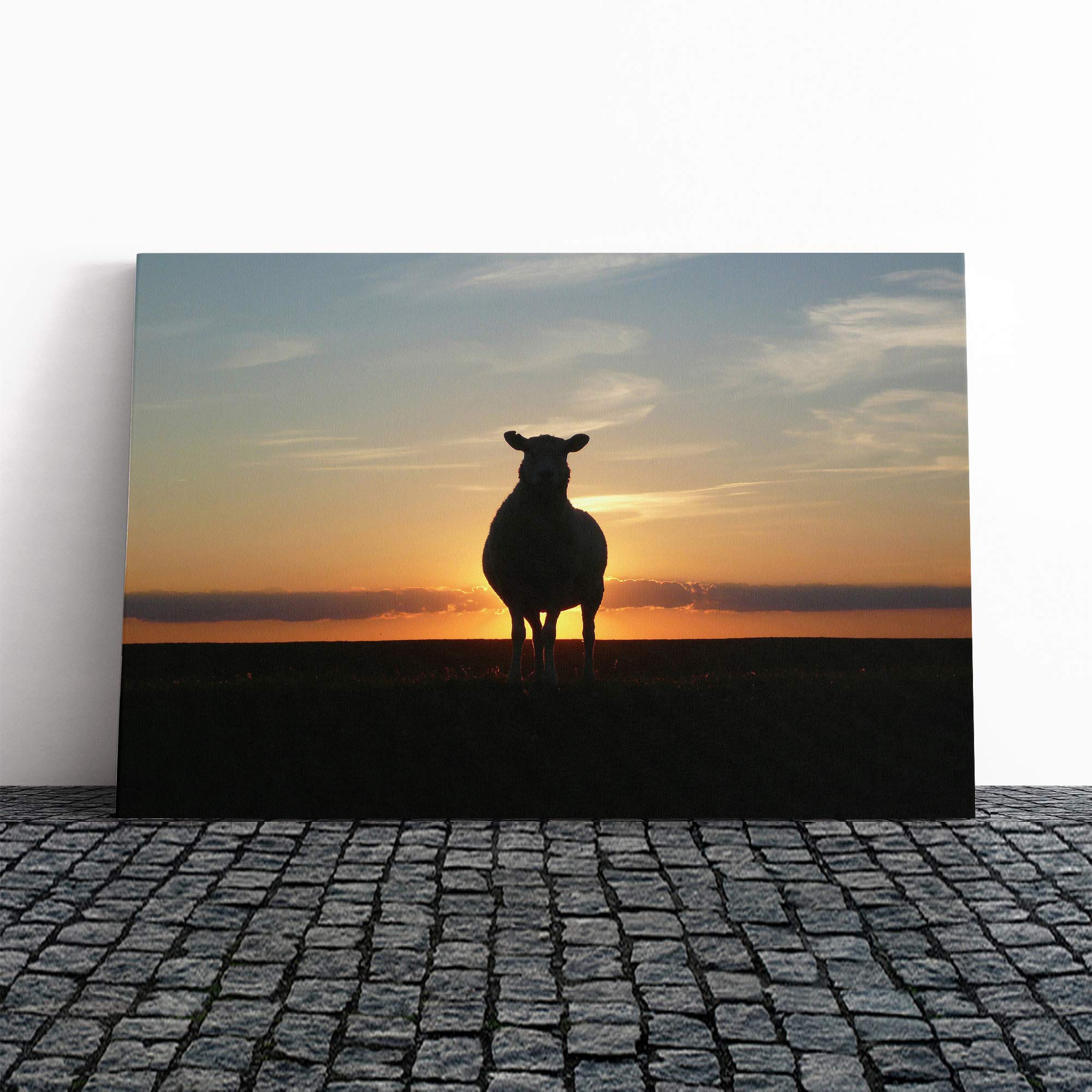 Sunset and Sheep Canvas Print | Gallery Wrapped 30mm Frame Wall Art | 30x20 inches | Ready to Hang | Modern Animals Picture | Living Room Bedroom Lounge Office