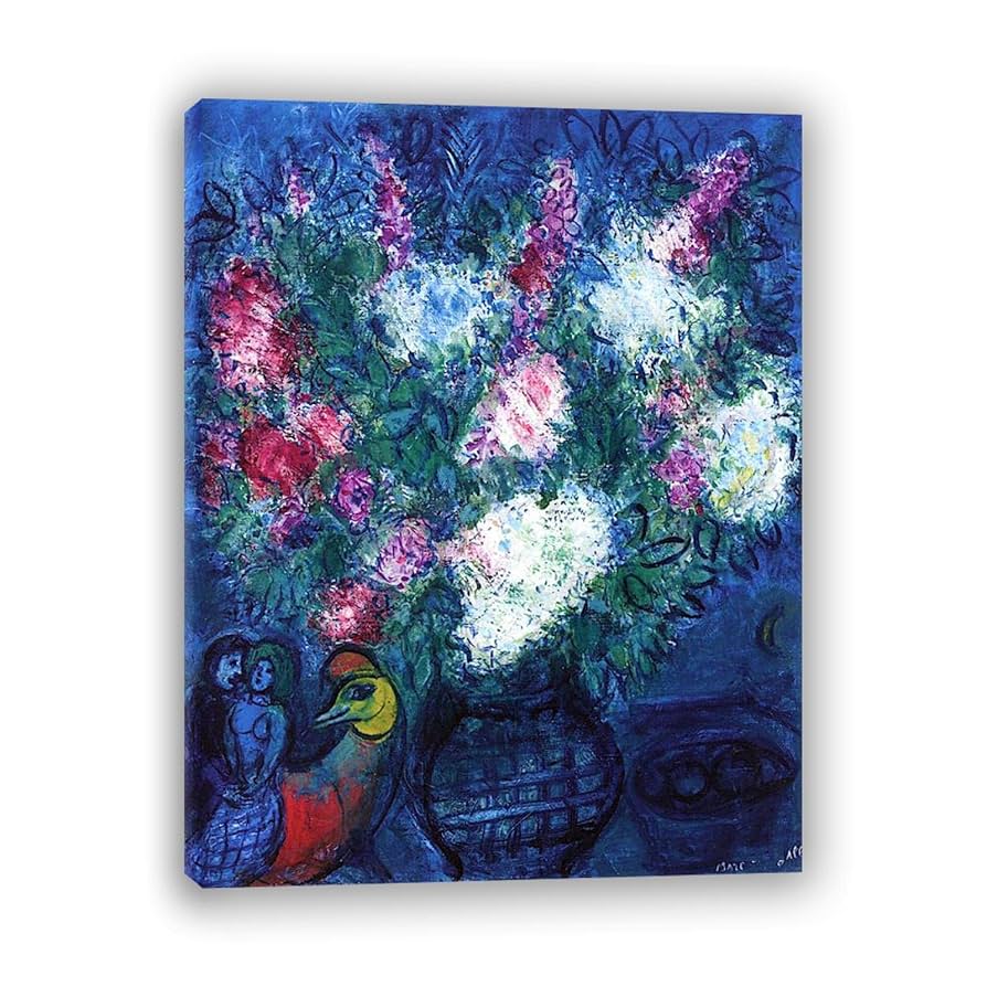 シャガール複製画青い鳥と花木製フレーム付き シャガール複製画青い鳥と花木製フレーム付き シャガール複製画