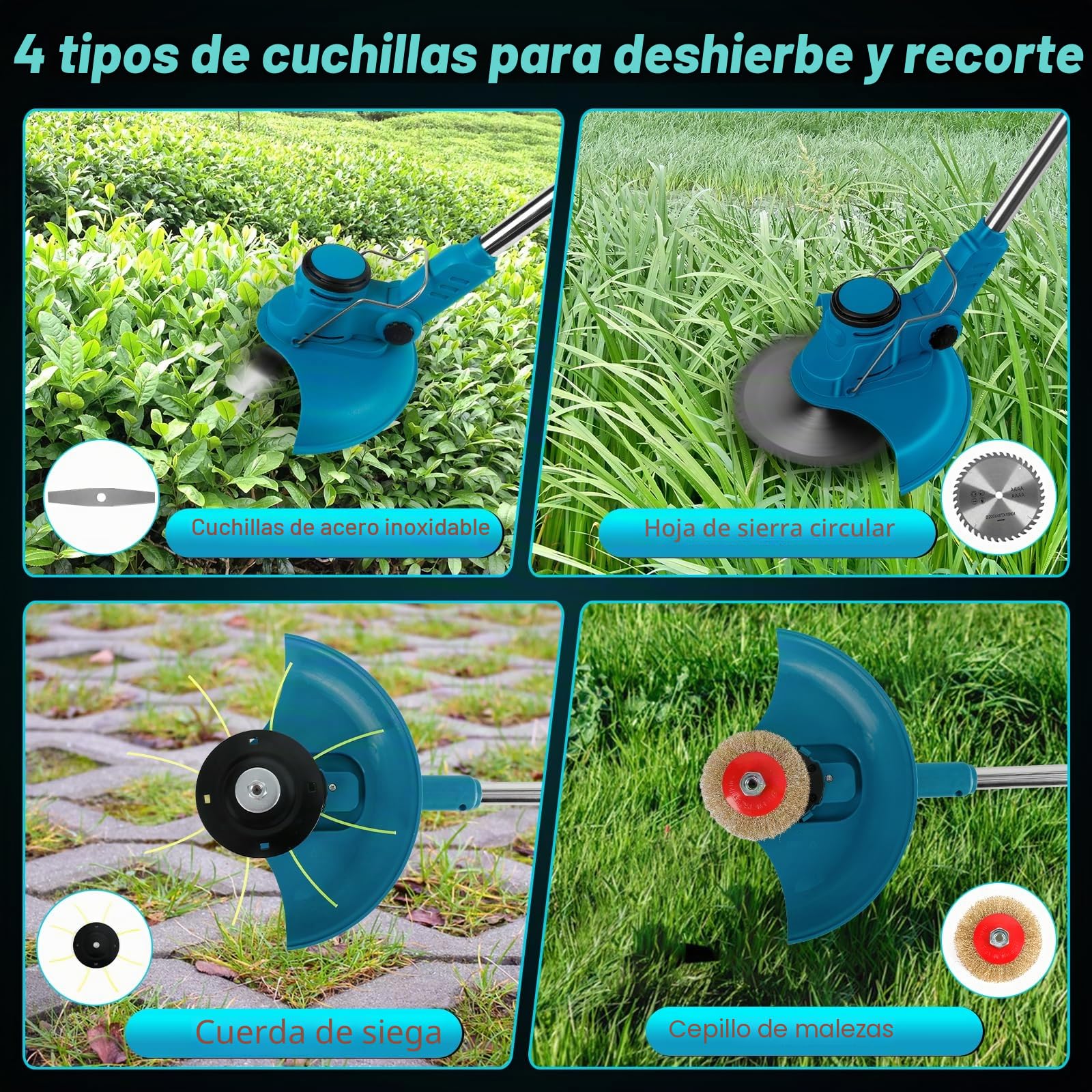 Desbrozadora con batería compatible con batería Makita de 18 V, 4 en 1 sin escobillas, 20 cm de ancho de corte, mango ajustable de 99 – 135 cm, varilla telescópica para jardín césped Dornbusch