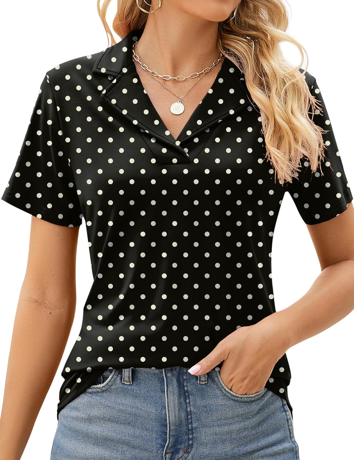 Rapbin Women’s Polo Shirts Lapel Collar V Neck Short Sleeve Blouse Dressy Casual Tunic Tops Rapbin Women’s Polo Shirts Lapel Collar V Neck Short Sleeve Blouse Dressy Casual Tunic Tops