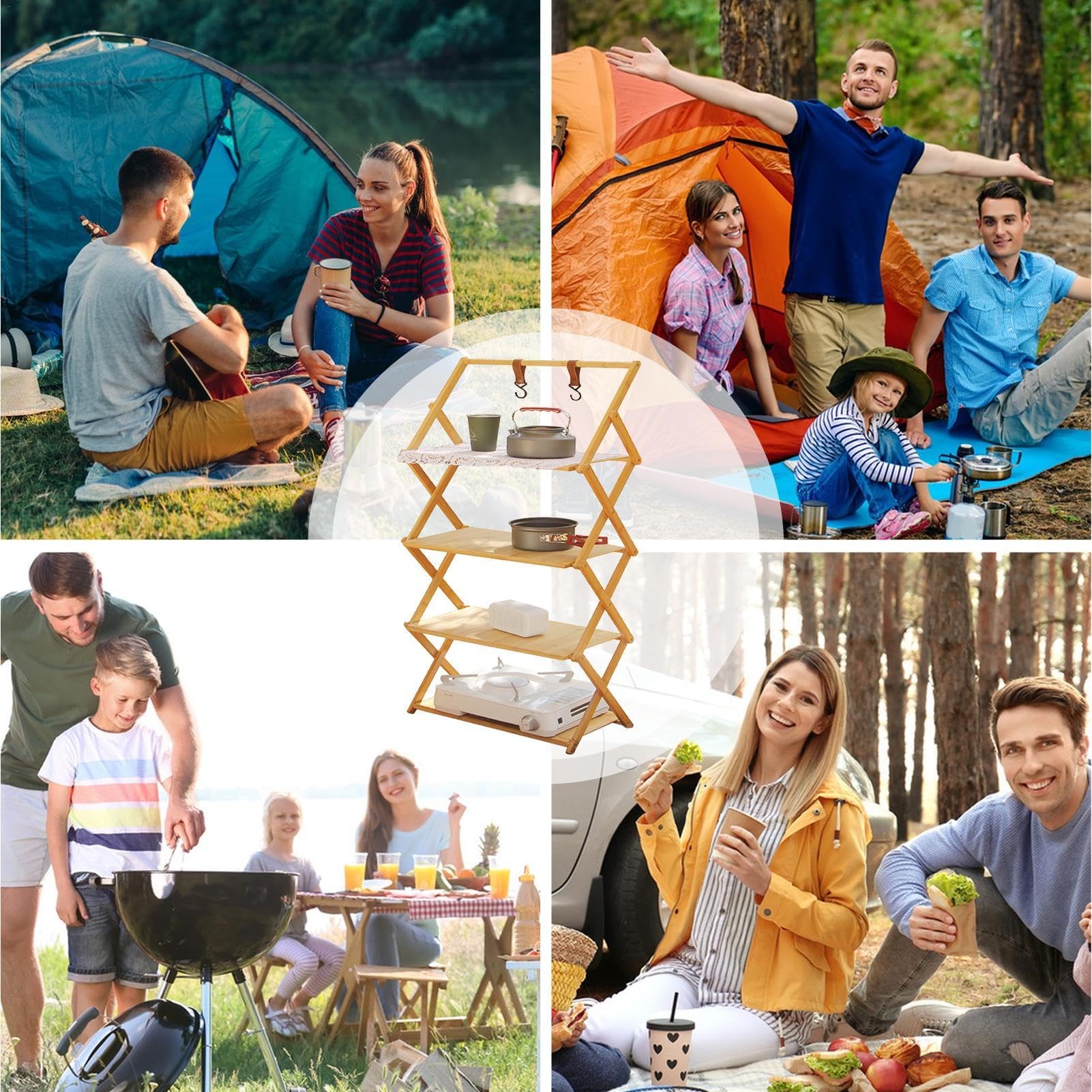 Faltbares Holzregal, Faltbare Campingregale, mehrstöckiges Campingregal, starke Tragfähigkeit, breite Anwendungen, Camping Klappregal, Faltbares glatt für Outdoor-Camping (3/4 Schicht)