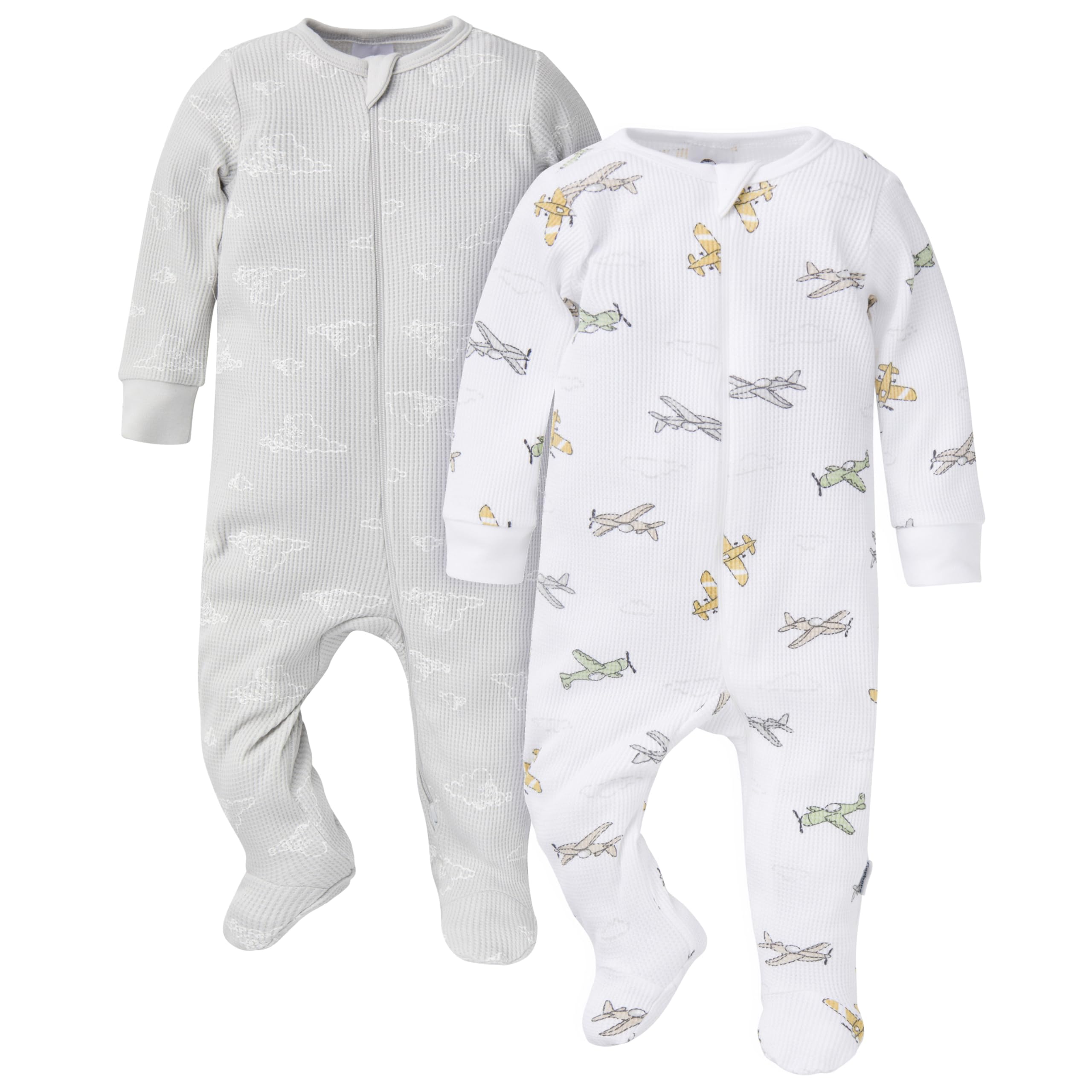 Gerber Baby Girls' 2-Pack 2-Way Zip Thermal Footed Sleep 'N Play