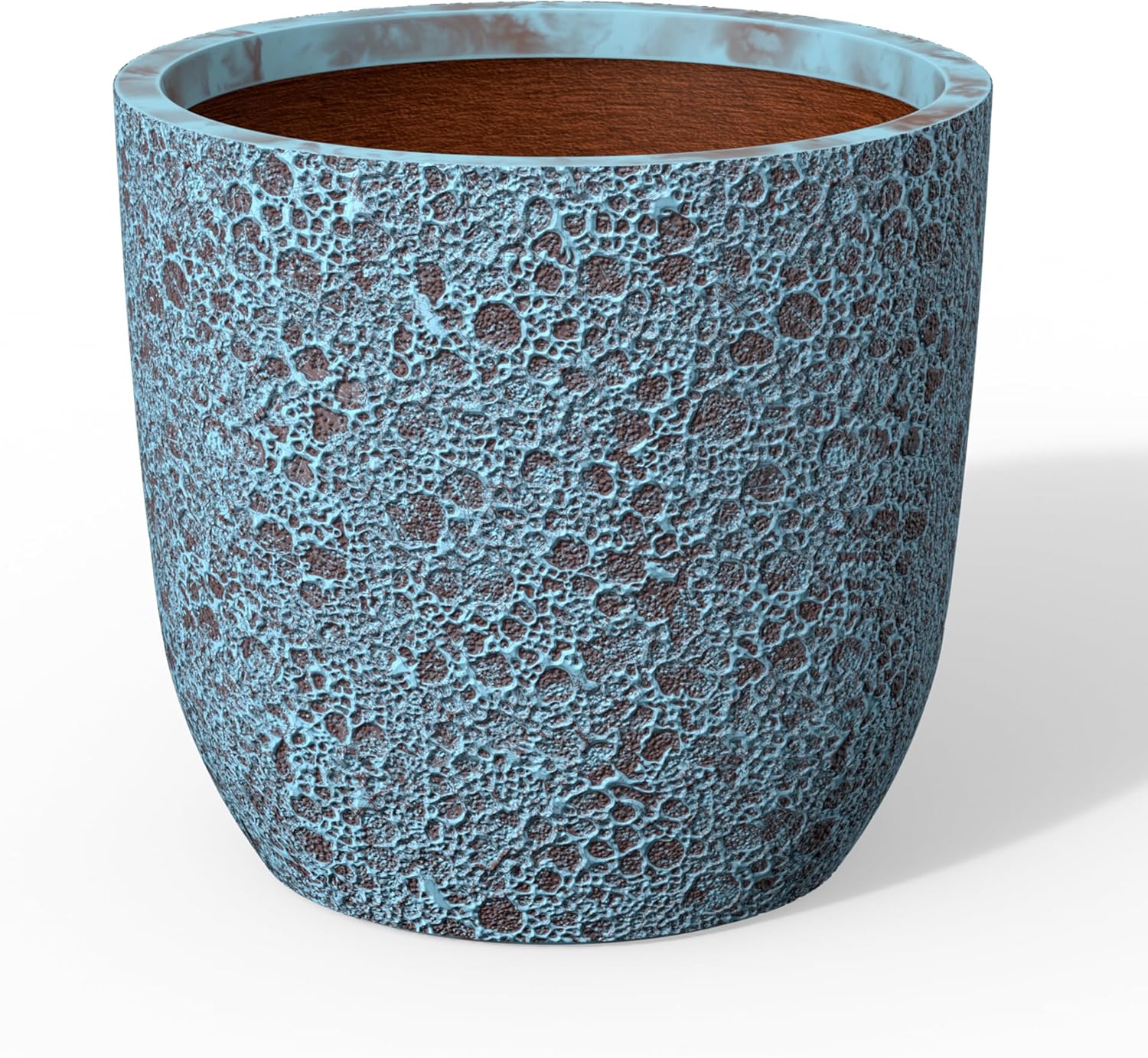 13.4-Inch Concrete Planter, Lunar Surface Textured Garden Pot with Drainage Hole, Ideal for Indoor & Outdoor Plants, Ocean Teal Veil