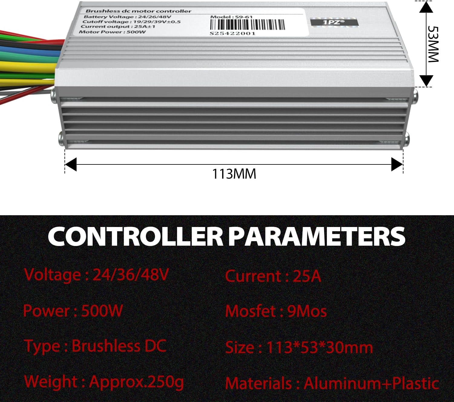 1PZ ECD-Y8S 24V 36V 48V Ebike Controller Kit 500W 25A Brushless Motor Controller and Ebike LCD Display Control Panel Electric Bike Controller Scooter Controller Electric Bicycle Speed Controller BLDC