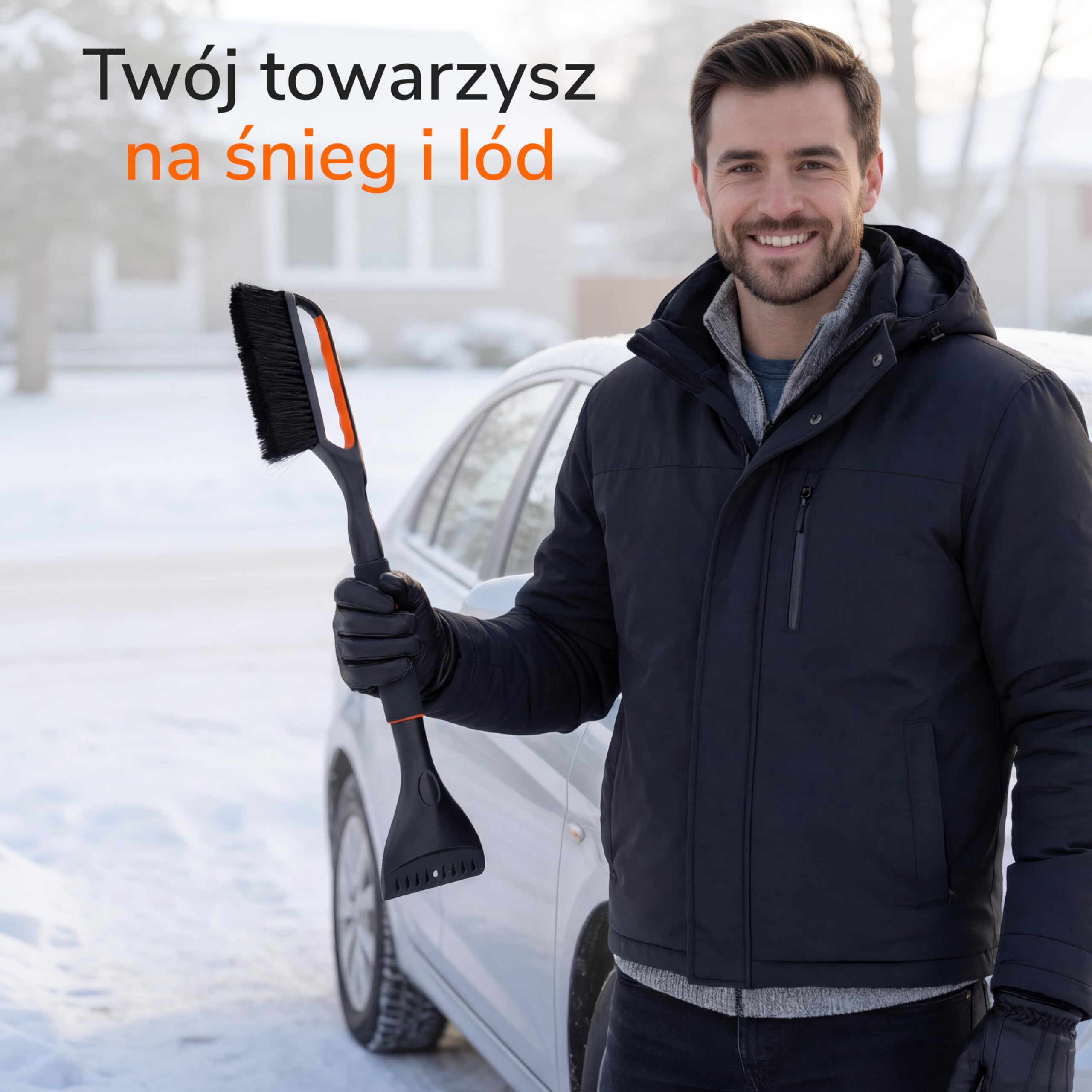 Upgrade4cars 2 x skrobaczka samochodowa z miotłą wysokiej jakości i stabilna, wysokiej jakości szczotka do śniegu chroni lakier i długa | regulowana skrobaczka do szyb w zestawie z ergonomicznym