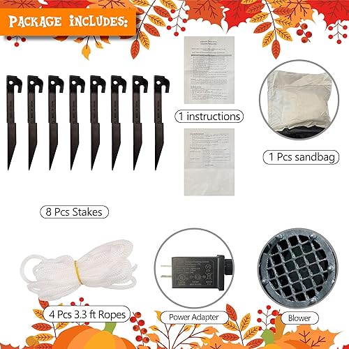 Miniatura 3 de Lulu Home Decoración inflable de Acción de Gracias, juego de 2 espantapájaros soplados por aire para parejas con luces LED integradas para