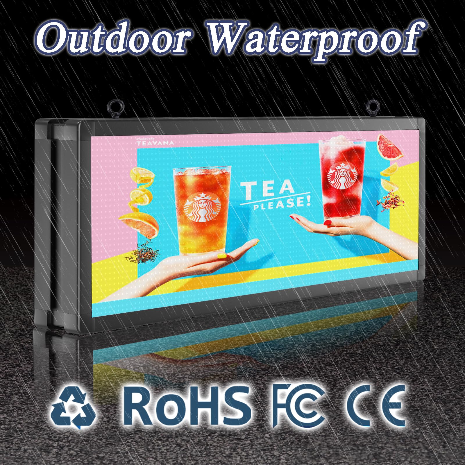 Pantalla LED P10 a todo color al aire libre, doble cara, programable, 39 x 14 pulgadas con control de aplicación WiFi, tablero publicitario impermeable IP65 de alto brillo para ventana