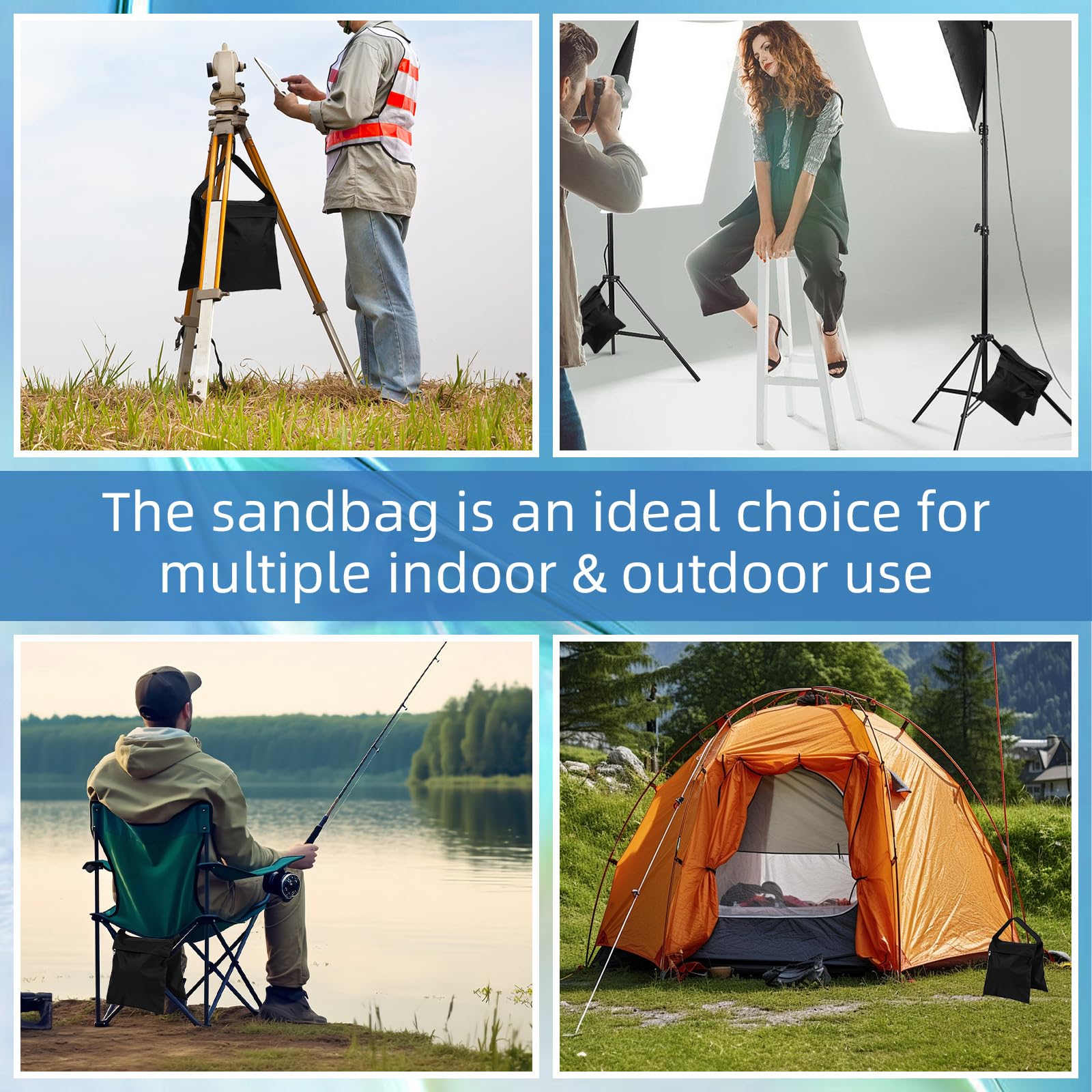 24 x Sandsäcke für Fotoausrüstung, Fotografie-Sandgewichtssäcke, robuste Sandsäcke für Hintergrundständer, Outdoor-Baldachin, Fotostativ, Pop-Up-Zelt, Schirmständer (schwarz)