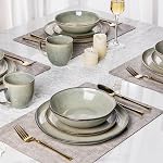 AmorArc Ensembles de repas en céramique, Ensembles en grès et bols faits main,Lavage-vaisselle & Ensemble de vaisselle micro-ondes, Service pour 4 (12pc)