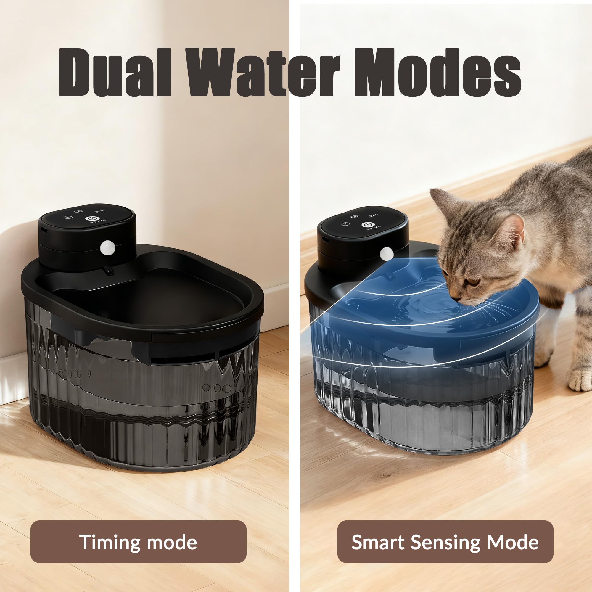 Fontana d'acqua wireless per gatti con sensore di movimento, batteria a lunga durata da 5200 mAh, 3 l, pompa ultra silenziosa, 3 filtri, erogatore automatico di acqua per animali domestici