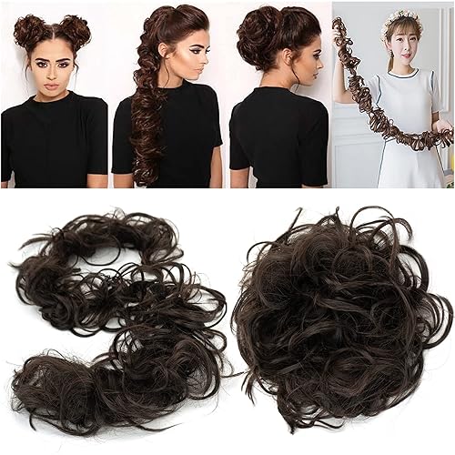 Miniatura 8 de IMISSU Extensión de pelo de tamaño grande rizado y desordenado, moño elástico para el cabello, banda elástica para el cabello, dona, recogido,