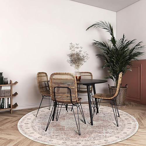 Miniatura 6 de BESTSWEETIE Alfombra redonda vintage de 6 pies para sala de estar, alfombra redonda lavable a máquina, alfombra redonda de 6 pies, antideslizante,